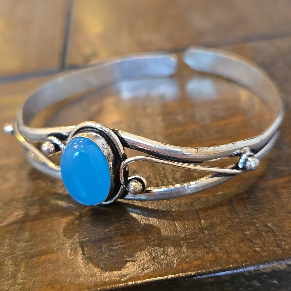 Blue Chalcedony Silver Cuff Bracelet